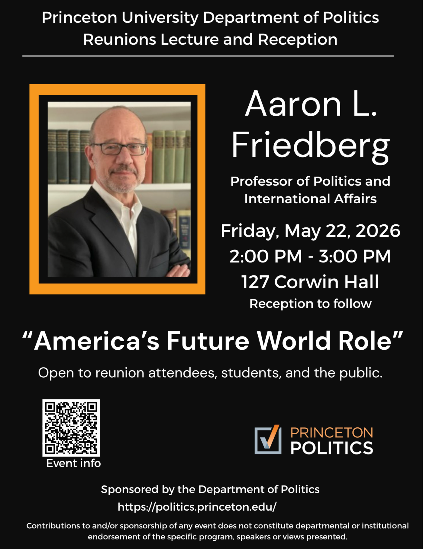 Aaron Friedberg Reunions Event Flyer