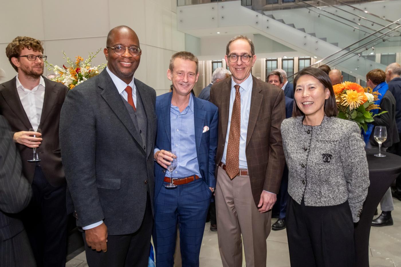 Professor Greg Conti, Dean Gene Jarrett, Professor Nolan McCarty, University President Chris Eisgruber, and Professor Hye Young You