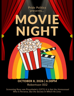 Movie night poster showing rainbow and popcorn
