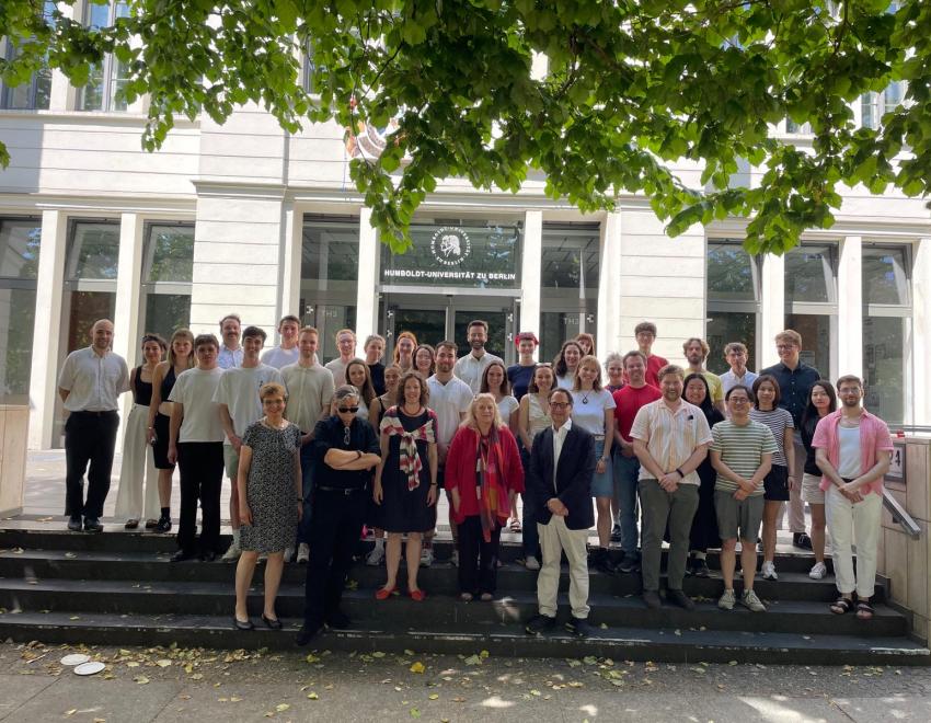 Professors Silvia von Steinsdorff,  Jan-Werner Müller, Anna-Bettina Kaiser and Kim Scheppele, with Andrew Weissmann in front of a group of student attendees